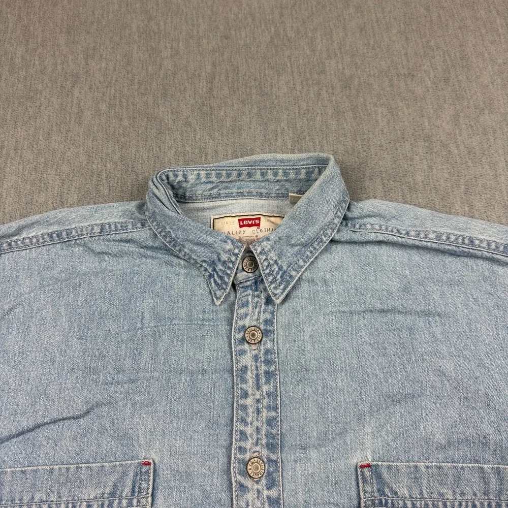 Vintage Levis‎ Shirt Mens Large Blue Denim Button Up Cotton Long Sleeve Western